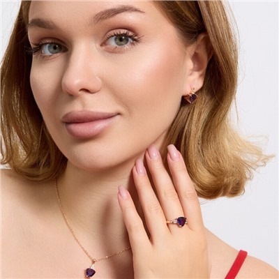 Комплект ювелирной бижутерии коллекция "Дубай" серьги, кулон и кольцо 18 р, покрытие позолота, вставка: фианиты, цвет: фиолетовый, арт.313.172-18