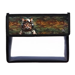 Папка для тетрадей, А5, пластиковая, 23×19×5 см «Кот камуфляж»