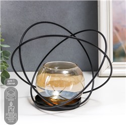 Подсвечник на 1 свечу «Лофт. Сплетение колец», металл, стекло, чёрный, 14×17.5×11.5 см
