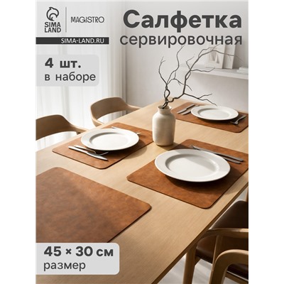Салфетки сервировочные Magistro, 4 шт., экокожа, 45×30 см, коричневые