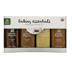 Simply Organic, Baking Essentials, набор органических специй, ассорти, 4 специи