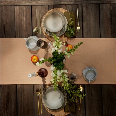 Дорожка на стол Этель ECO, бежевая, 40×136 см, 70% хлопок, 30% лён, 190 г/м²