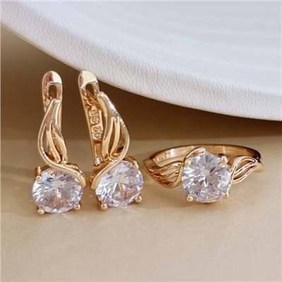 Комплект ювелирной бижутерии коллекция "Дубай" серьги и кольцо 17 р, покрытие позолота, вставка: стекло, цвет: прозрачный, арт.313.486-17