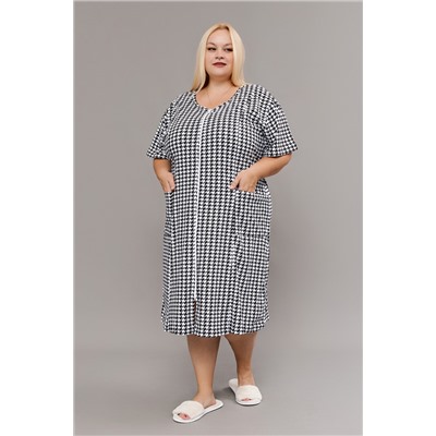 Халат домашний на молнии больших размеров Х-01 гусиная лапка