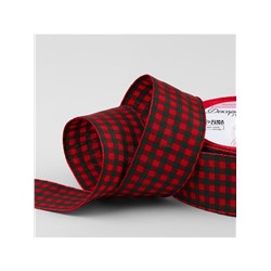 Лента новогодняя, декоративная «Мелкая клетка», 25 мм, 9±0.5 м, красная