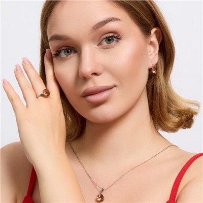 Комплект ювелирной бижутерии серьги, кулон и кольцо 20 р, покрытие посеребрение, вставка: фианит, цвет: песочный, арт.313.197-20