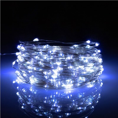 Гирлянда «Нить», 20 м, IP44, 200 LED, 2 режима, солнечная батарея, серебристая нить, свечение белое