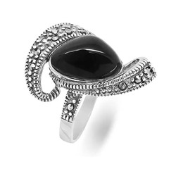 Кольцо из серебра марказит, оникс, SL-AGA82