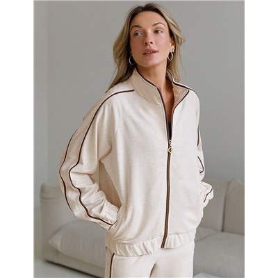 Свободный бомбер с лампасами на молнии из петельчатого футера двухнитки с эластаном