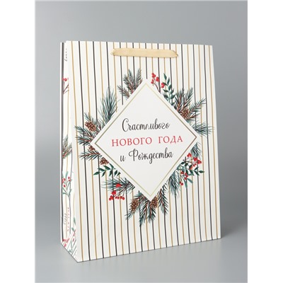Пакет подарочный ламинированный «Счастливого Нового года и Рождества», 31 × 40 × 11.5 см