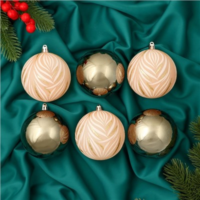 Ёлочные игрушки «Морозная росшивь», шары новогодние, d=7.5 см, набор 6 шт., штрихи, МИКС