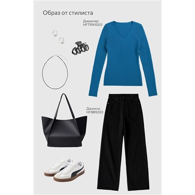 Женский джемпер в рубчик с V-вырезом Happyfox