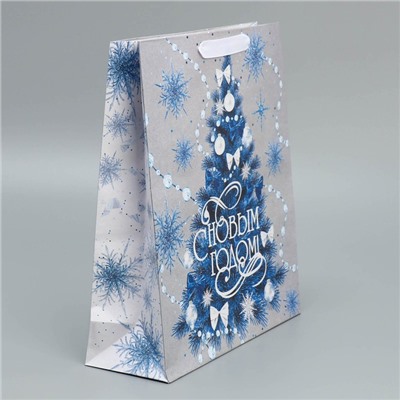 Пакет подарочный новогодний крафтовый «С Новым годом», M 26×30×9 см