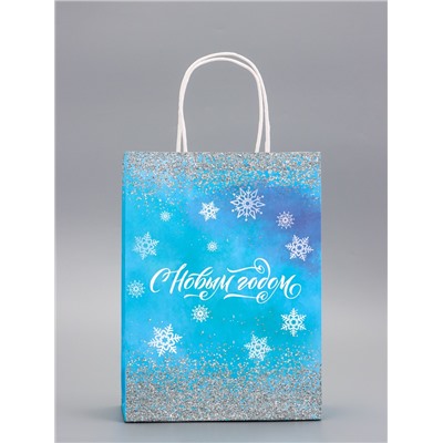 Пакет бумажный подарочный новогодний крафт «Волшебство» 18×8×25 см