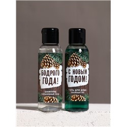 Подарочный набор новогодний мужской «С праздником»: гель для душа и шампунь для волос, 2×100 мл, Чистое счастье