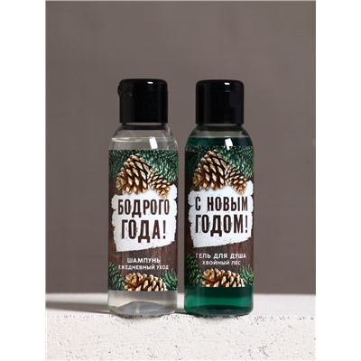 Подарочный набор новогодний мужской «С праздником»: гель для душа и шампунь для волос, 2×100 мл, Чистое счастье