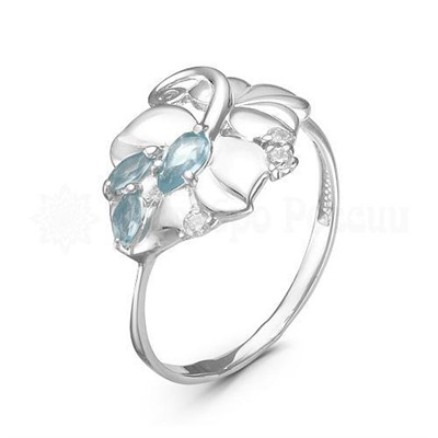 Кольцо из серебра с нат.топазом sky и фианитами родированное 925 пробы 310080-402р