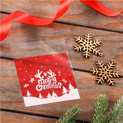 Пакет подарочный новогодний БОПП с липкой лентой, «С Рождеством», 10×10+3 см