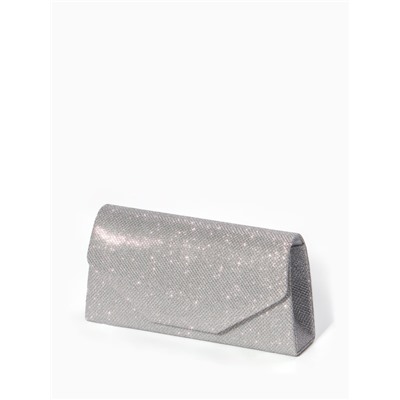 Сумка-клатч на магните, длинная цепь, цвет серебристый