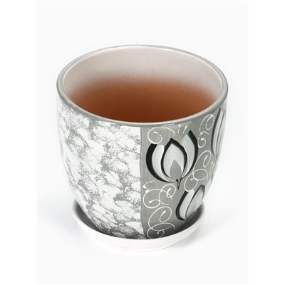 Горшок для цветов «Крокус», 2.5 л, d=18 см, h=16 см, керамический, с поддоном, серый