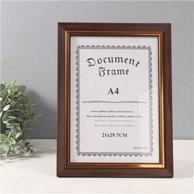 Фоторамка для фото А4 «Вайолетт», пластик, коричневая с золотой полосой, 1.5×25.4×34 см