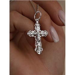 Крест правосланый из серебра с фианитами родированный - Спаси и сохрани, 4 см 925 пробы К3-251р 200