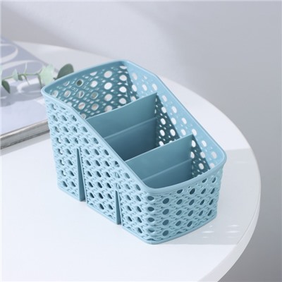 Подставка - органайзер для канцелярии, 3 ячейки, 15.5×9.5×9.5 см, голубая