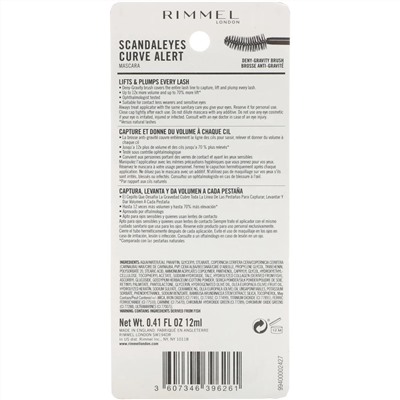 Rimmel London, Scandaleyes Curve Alert, тушь для ресниц, оттенок 001 черный, 12 мл (0,41 жидк. унции)