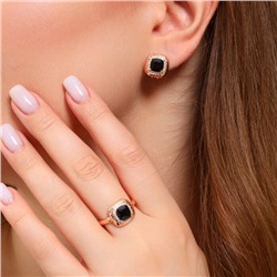 Комплект ювелирная бижутерия коллекция  "Дубай" серьги и кольцо 17 р, покрытие: позолота, вставка: фианиты, цвет: прозрачный и черный, арт.213.759-17