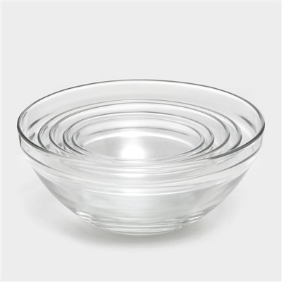 УЦЕНКА Набор стеклянных салатников Доляна «Классика», с крышками, 5 предметов: 900 мл (17×7.6 см), 500 мл (16×6 см), 350 мл (12.5×5.4 см), 200 мл (10.5×4.5 см), 130 мл (9×3.7 см), цвет зелёный