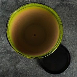 Горшок для цветов «Листья», керамический, с поддоном, 8 л, ярко-зелёный с рисунком