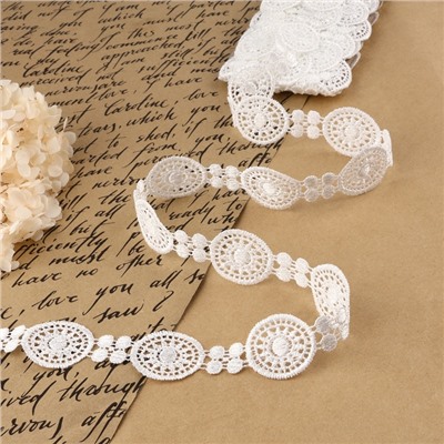 Кружево гипюровое, 30 мм × 8±0.5 м, белое