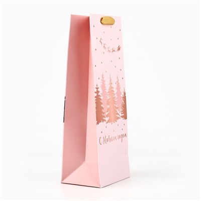 Пакет подарочный под бутылку ламинированный новогодний «С Новым годом», 13×36×10