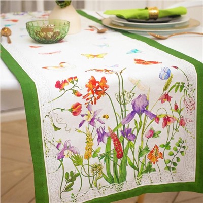 Дорожка на стол «Луговые цветы», 40×146 см±3 см, 100% хлопок, саржа 190 г/м²