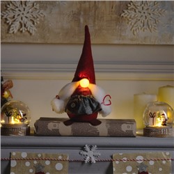 Светодиодная фигура «Гном красный в колпаке» 12×22×11 см, текстиль, батарейки AG10×3 (в комплекте), свечение тёплое белое