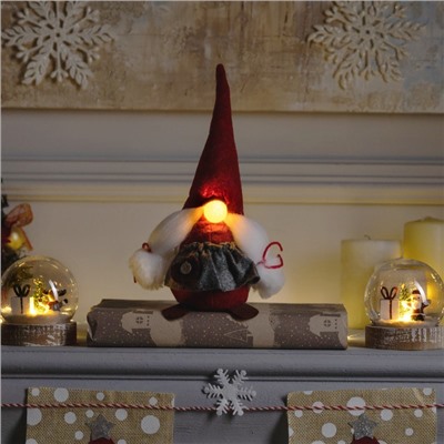 Светодиодная фигура «Гном красный в колпаке» 12×22×11 см, текстиль, батарейки AG10×3 (в комплекте), свечение тёплое белое