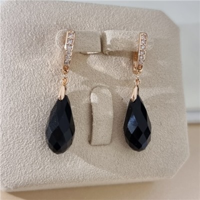 Серьги с кристаллом под Swarovski ювелирная бижутерия коллекция "Дубай", покрытие позолота, цвет: черный, арт.414.472