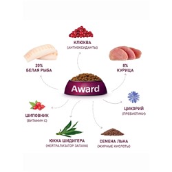 Сухой корм AWARD Sterilized для вз. Стерил. кошек с белая рыба(Лен, клюква, цикори) 400 г