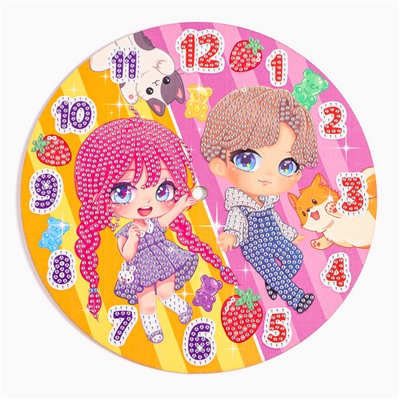 Алмазная мозаика для детей с частичным заполнением на часах «Малыши», 20×20 см