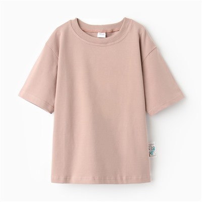 Футболка детская однотонная MINAKU: Basic line, бежевая, рост 122 см