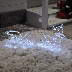 Светодиодная фигура «Олень с санями», олень: 48×48×22 см, сани: 45×23×23 см, дюралайт, 216 LED, 220 В, мерцание, свечение белое/синее