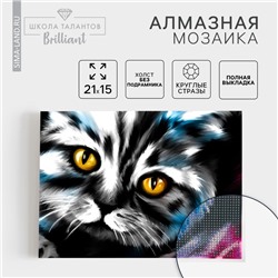 Алмазная мозаика с полным заполнением на холсте «Кот», 15×21 см