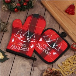 Кухонный набор «Доляна» Christmas (2 предмета), прихватка 17×17 см, варежка 26×16 см,100% п/э