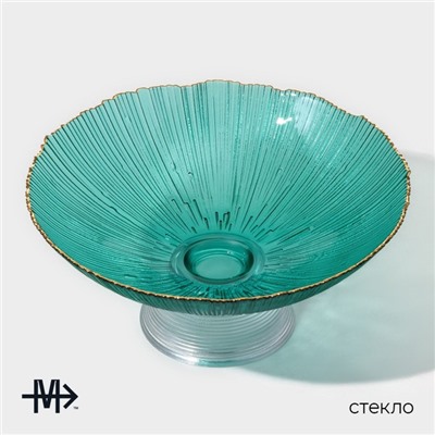 Ваза для фруктов Magistro «Фейерверк», 1.4 л, 25×10 см, стекло, цвет изумрудный