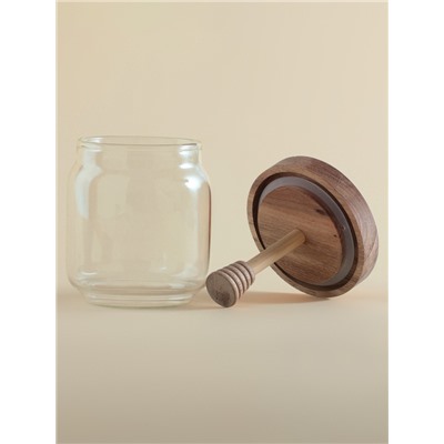 Баночка для мёда SL Home «Южная акация», 450 мл, 9×13.5 см, с крышкой и ложкой, стекло, прозрачная