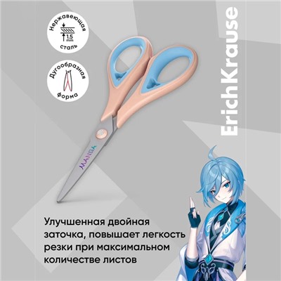 Ножницы ErichKrause Endeavor Manga, 16 см, двойная заточка, антискользящие резиновые вставки, европодвес, МИКС