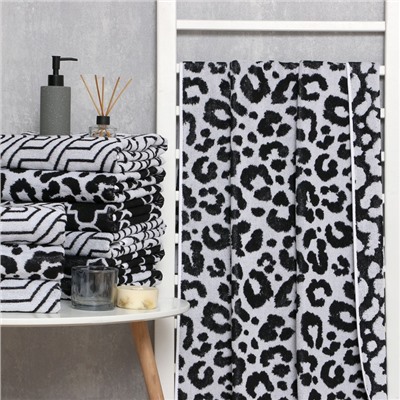 Полотенце махровое Этель Leopard, 70×130 см, 100% хлопок, 420 г/м², чёрное