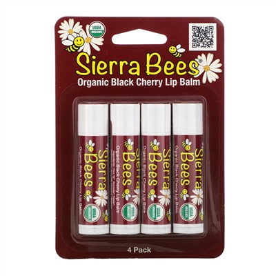 Sierra Bees, Органические бальзамы для губ, с запахом черешни, 4 в упаковке, 4,25 г (15 унций) каждый
