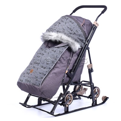 Санки-коляска "Glory gloss" (серо-коричневый) + светоотражающая