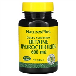 Nature's Plus, Бетаин гидрохлорид (Betaine Hydrochloride), 600 мг, 90 таблеток